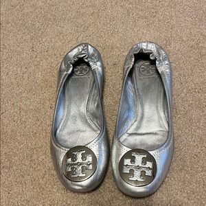Tory Burch Silver Ballet Flats